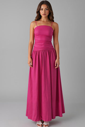 Robe de soirée en coton fuchsia à bretelles spaghetti